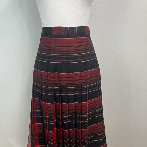 Pendleton Skirt sz 12 Black Red Plaid Wool Pleated Knee Career Suit Professional - Picture 2 of 12